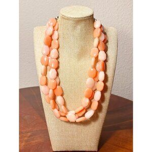 Chico’s Triple Strand Chunky Natural Stone Necklace in Peach/Pink - NWT